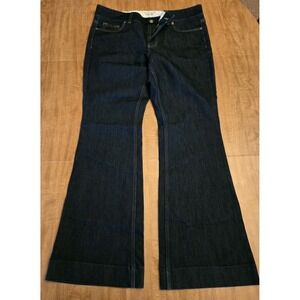 Lands End Canvas Womens Low Rise Fit & Flare Boot Cut Jeans Dark Wash Size 33